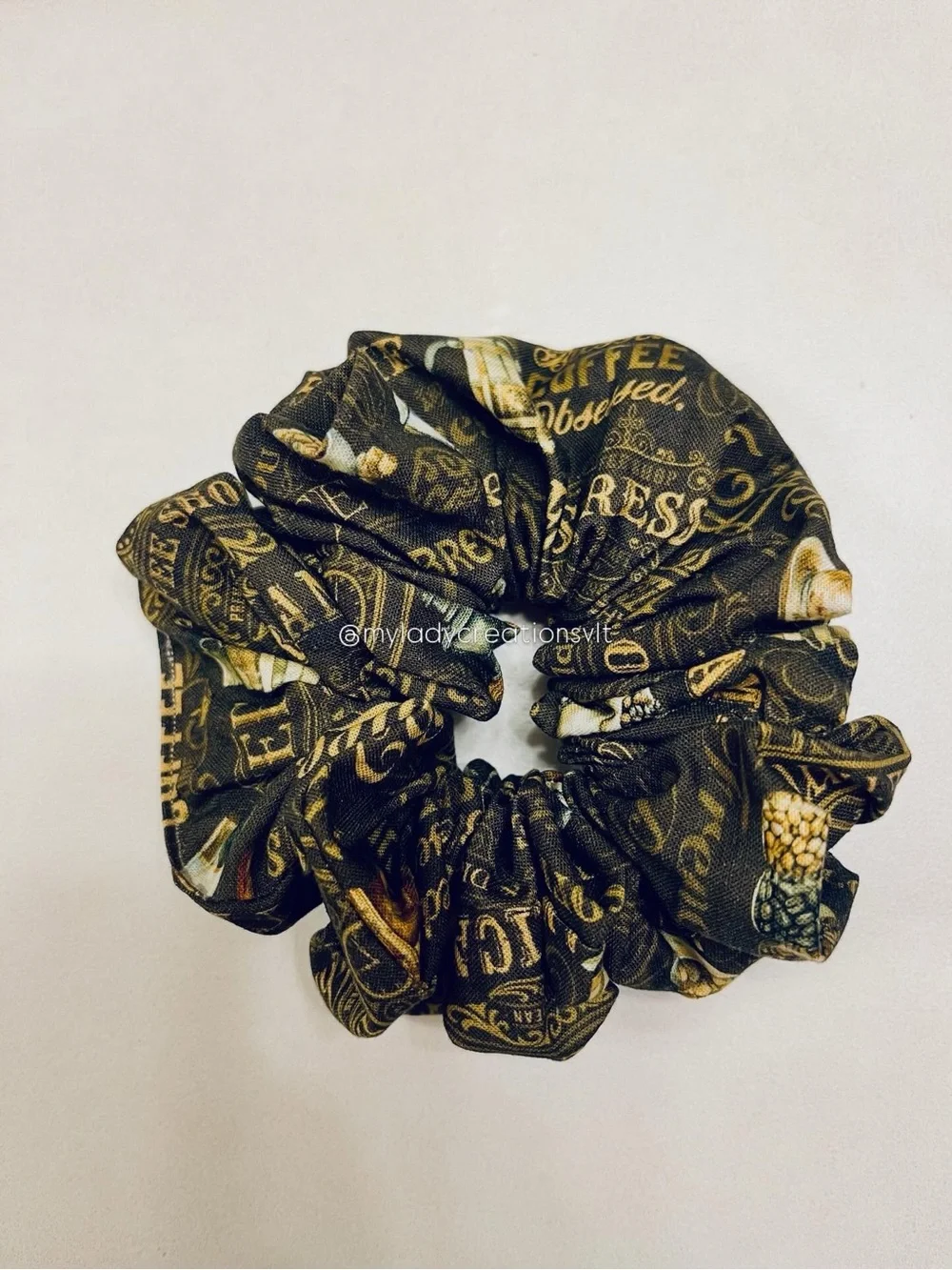 Starbucks Inspired Coffee Floral Cream Sage Brown Handmade Scrunchies